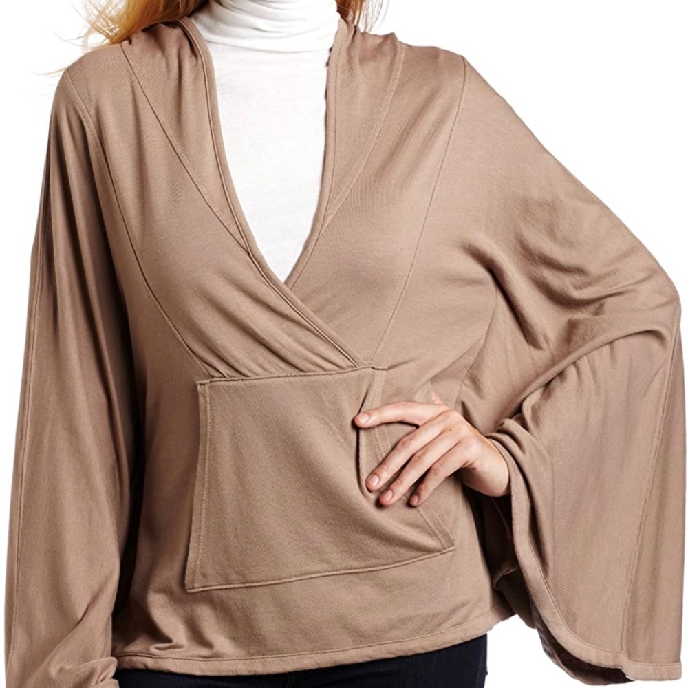 LA Made Cotton Modal Aspen Poncho Hooded Taupe M